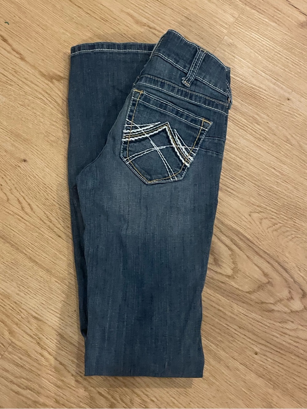 Ariat Women's Boot Cut Jeans in Dark Blue Denim with Embroidered Back Pocket